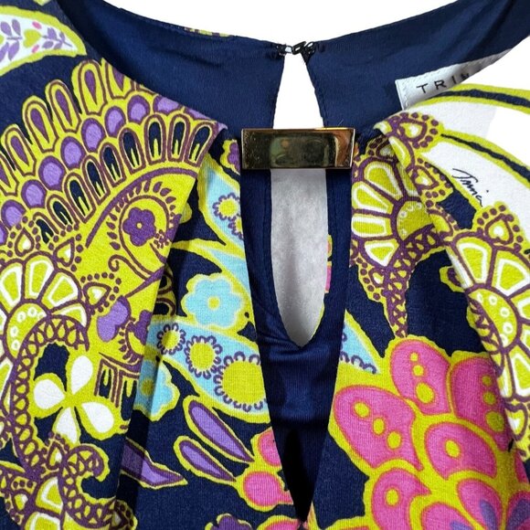 Trina Turk Sz 6 Mini Dress Floral Hippie Boho Kaleidoscope Lined Sleeves Stretch - Picture 5 of 12